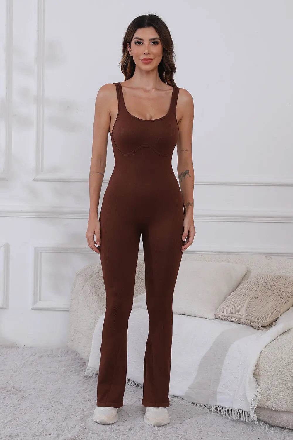 Scoop Neck Wide Strap Active Jumpsuit - Velveta Studio