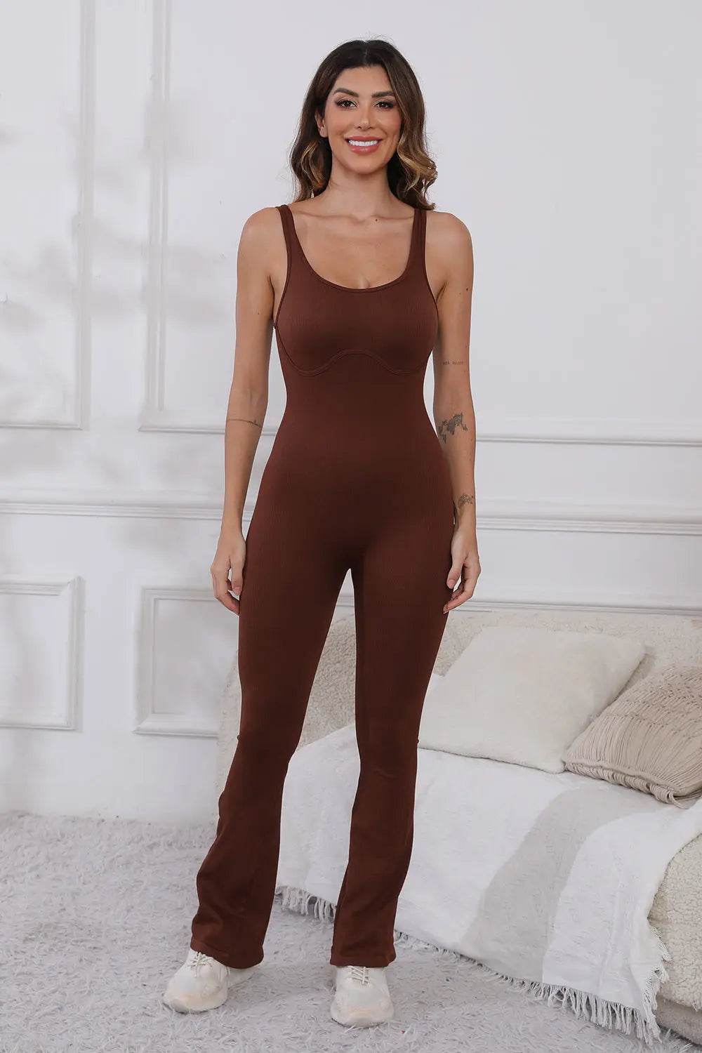 Scoop Neck Wide Strap Active Jumpsuit - Velveta Studio