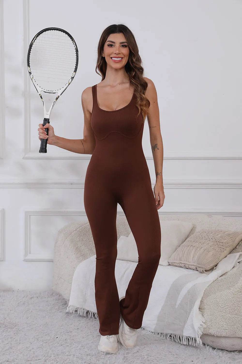 Scoop Neck Wide Strap Active Jumpsuit - Velveta Studio