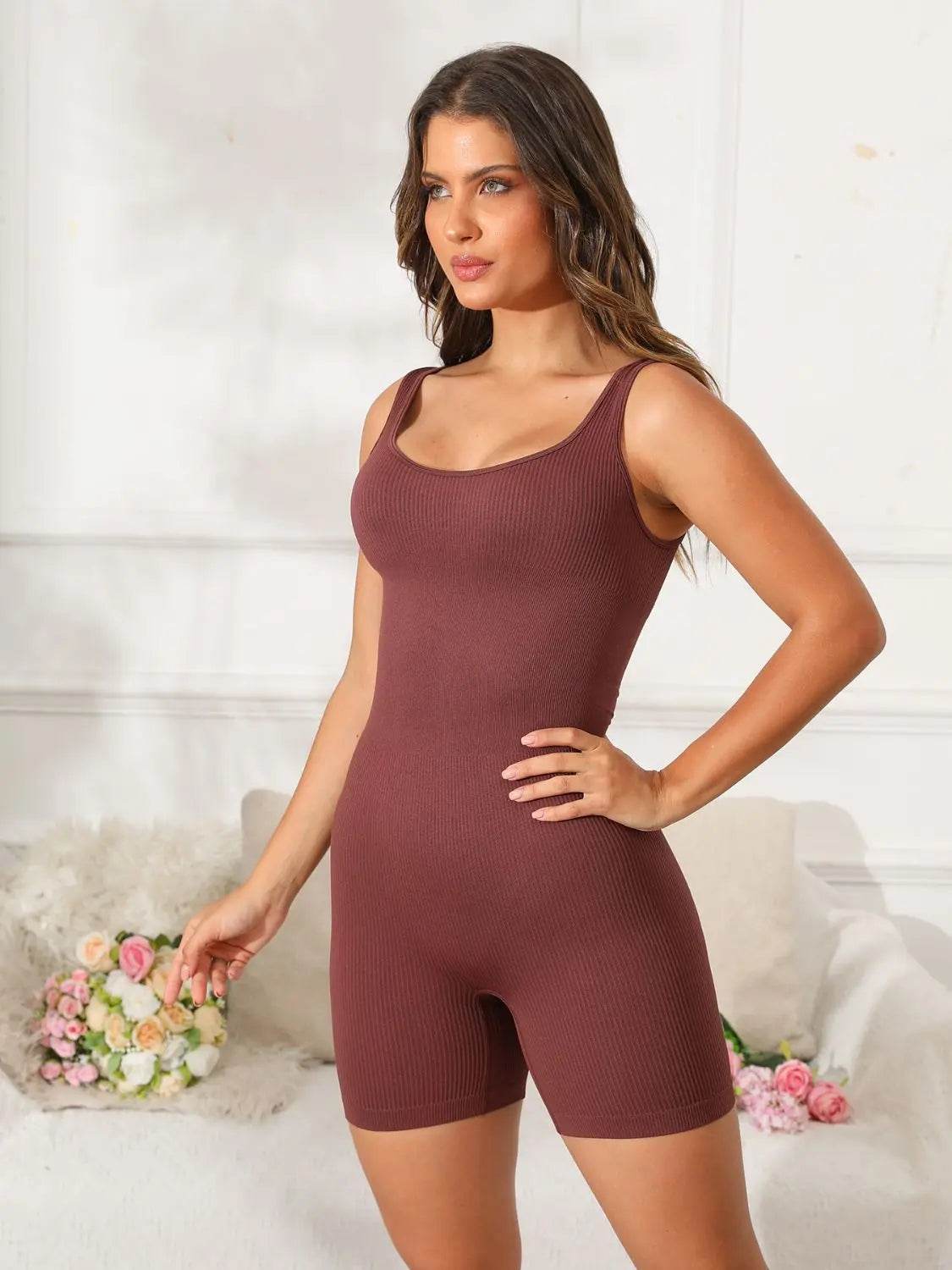 Scoop Neck Wide Strap Active Romper - Velveta Studio