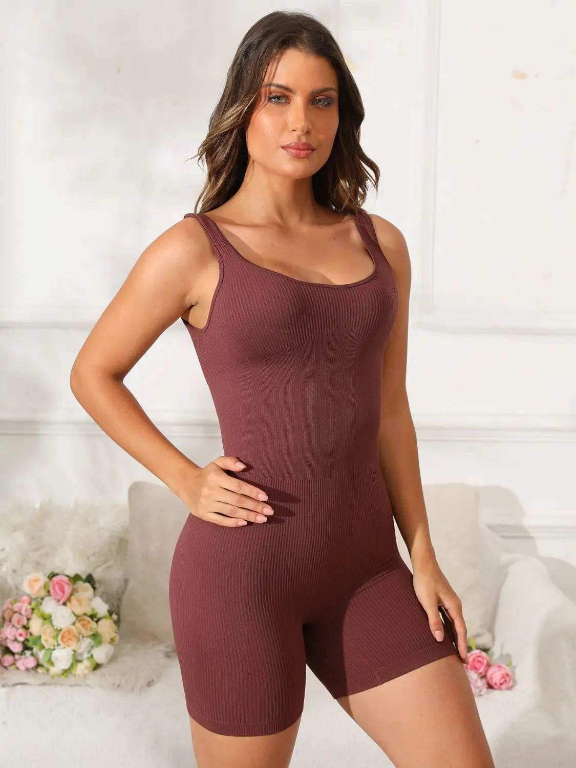 Scoop Neck Wide Strap Active Romper - Velveta Studio