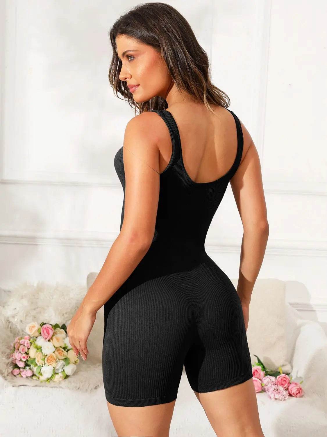 Scoop Neck Wide Strap Active Romper - Velveta Studio