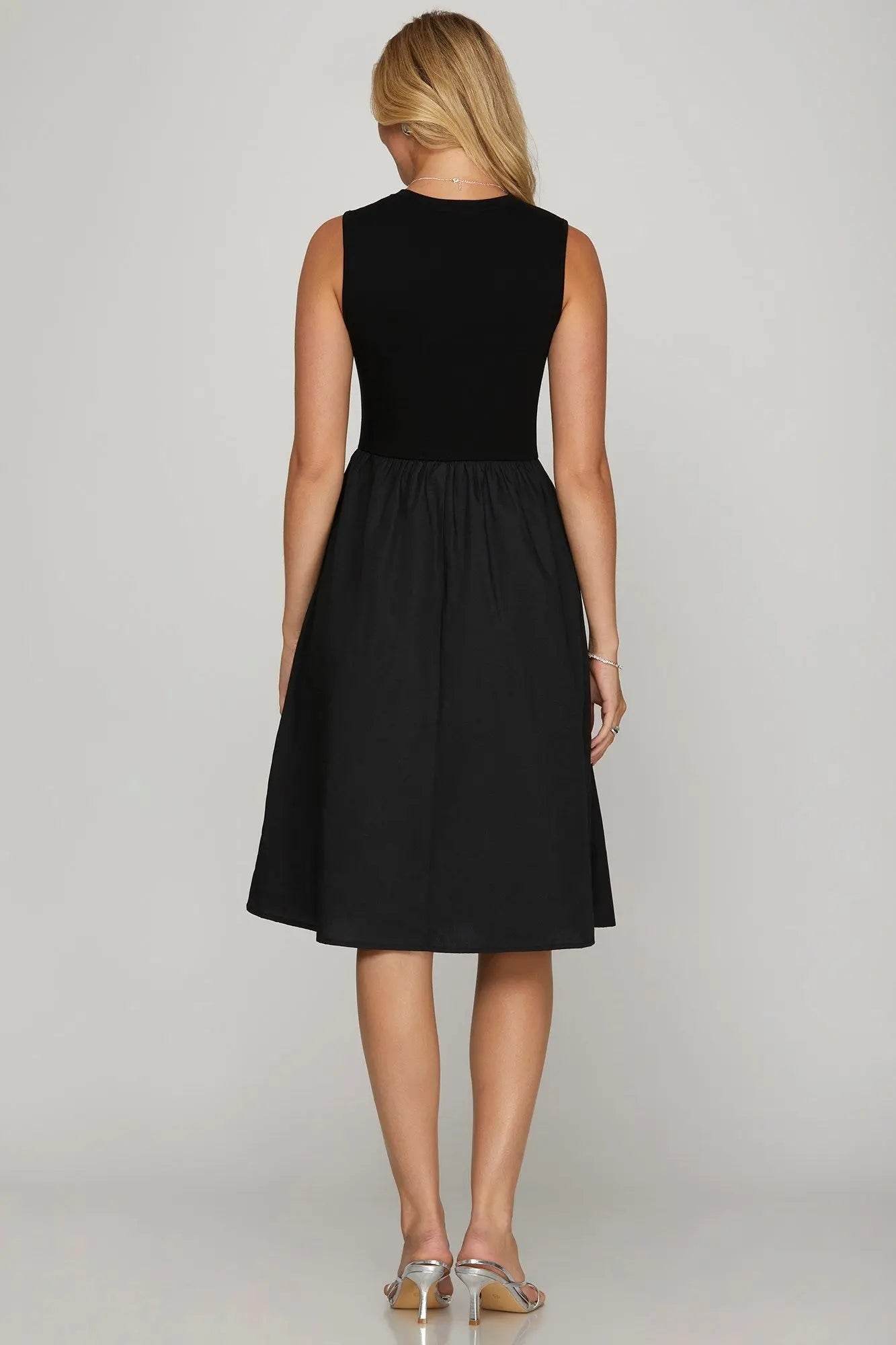 She + Sky Full Size Sleeveless Poplin Woven Midi Dress with Pockets Plus Size - Velveta Studio