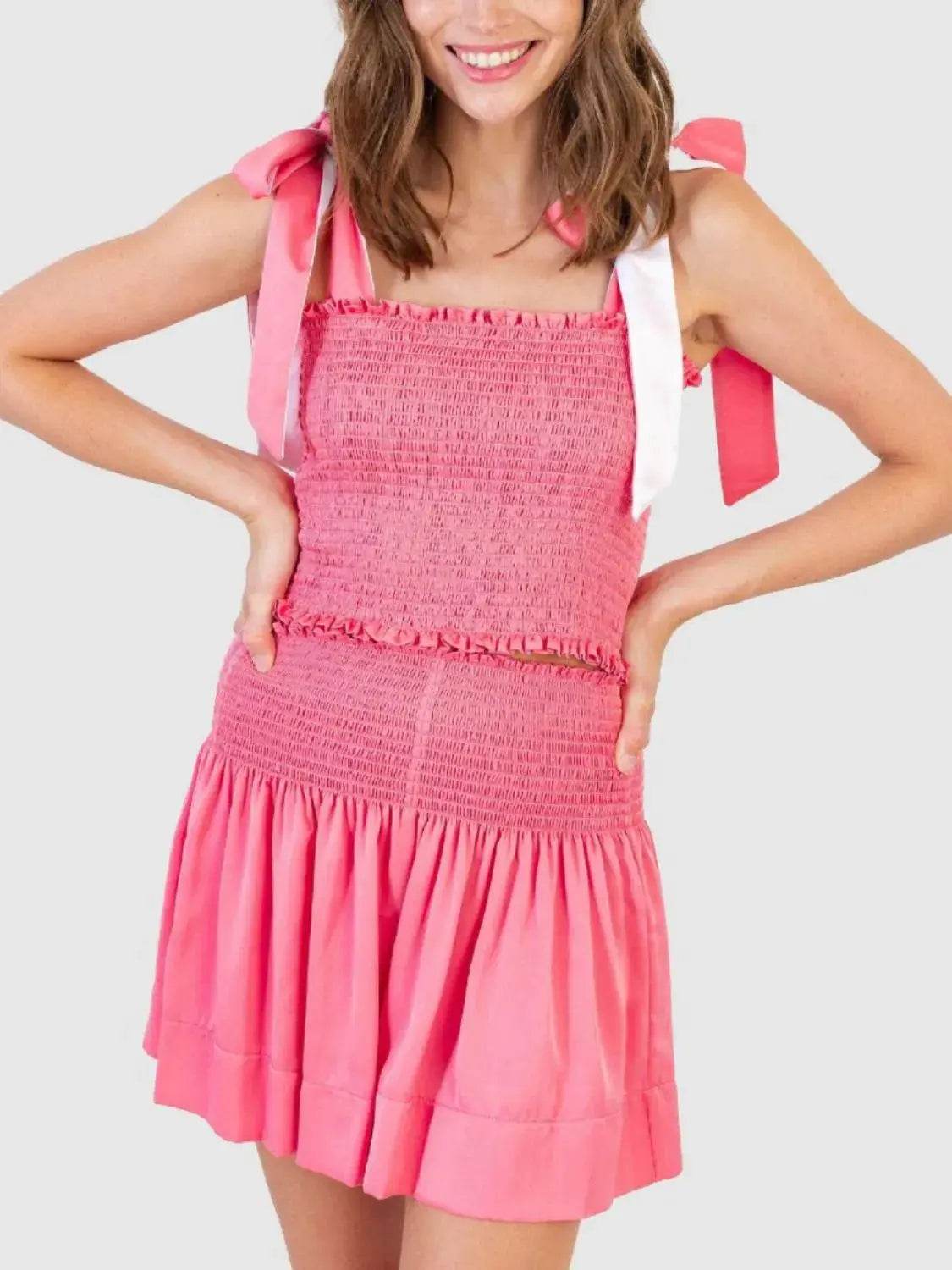 Smocked Tie Shoulder Cami and Shorts Set - Velveta Studio