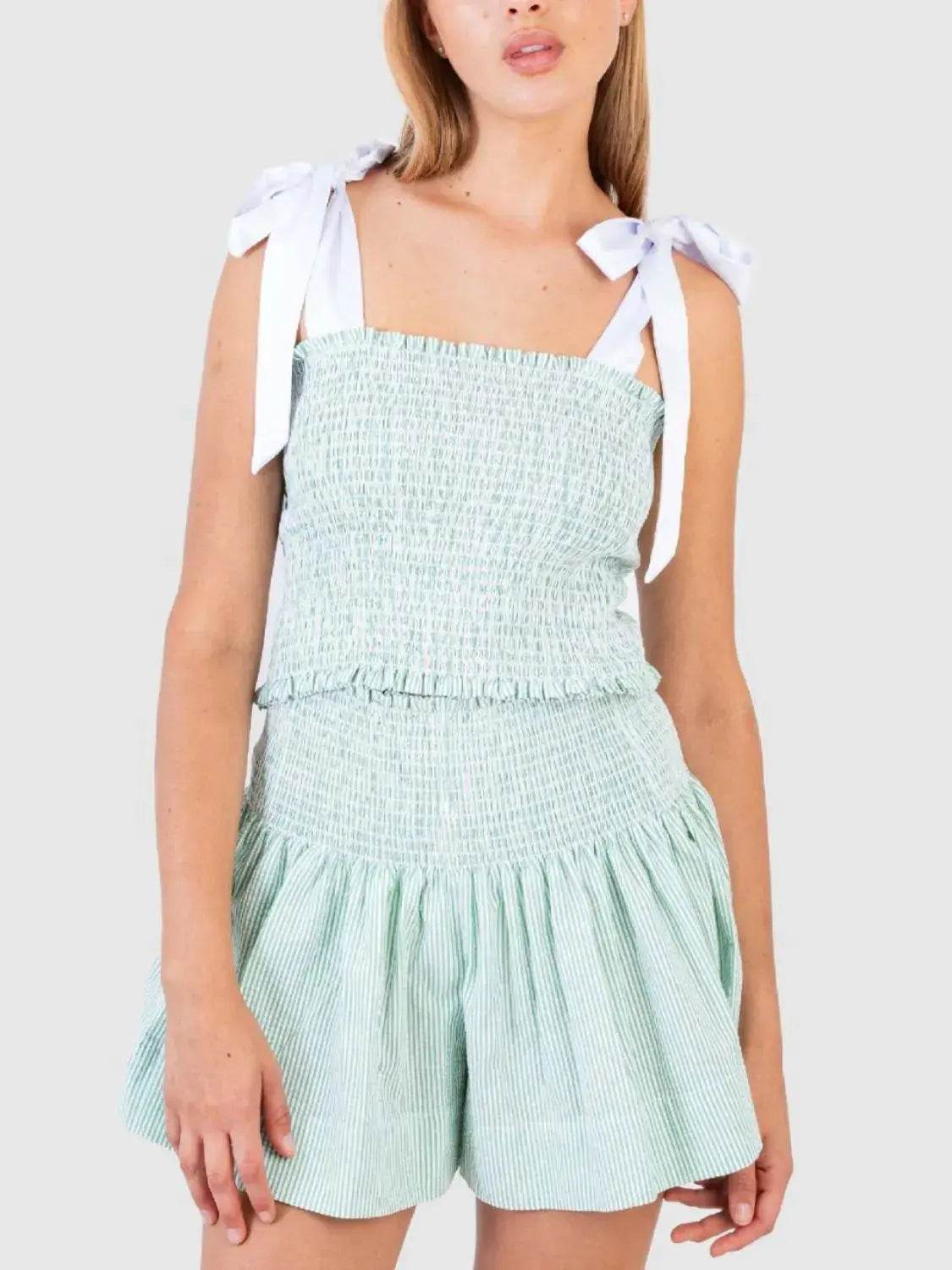 Smocked Tie Shoulder Cami and Shorts Set - Velveta Studio