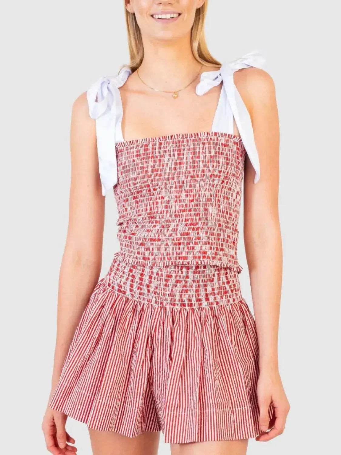Smocked Tie Shoulder Cami and Shorts Set - Velveta Studio