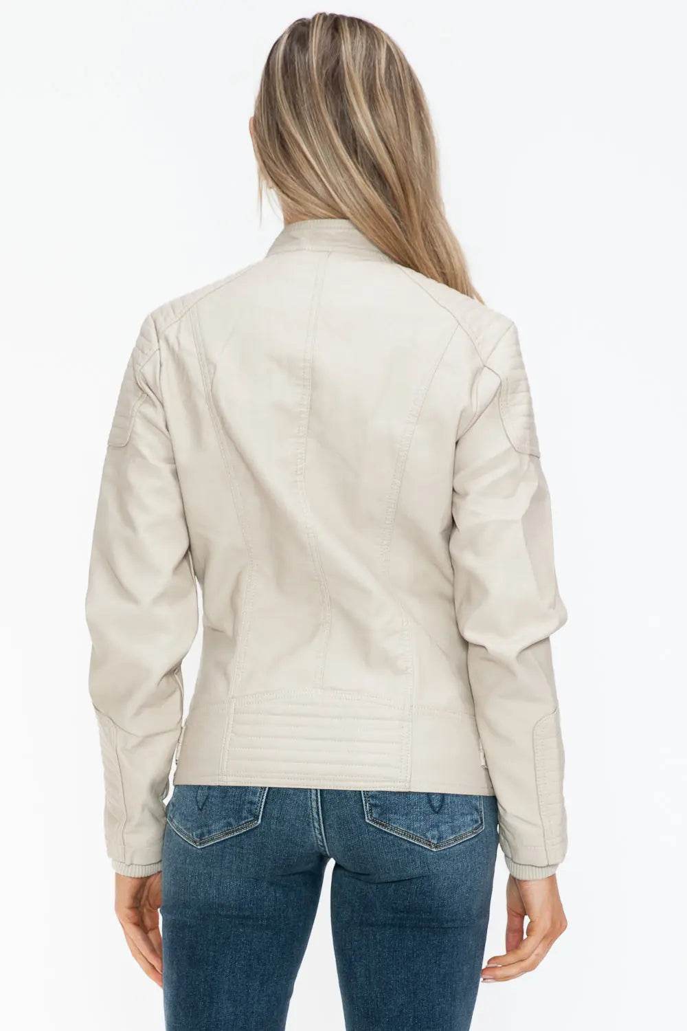 Snobbish Faux Leather Biker Jacket with Side Zip Pockets - Velveta Studio