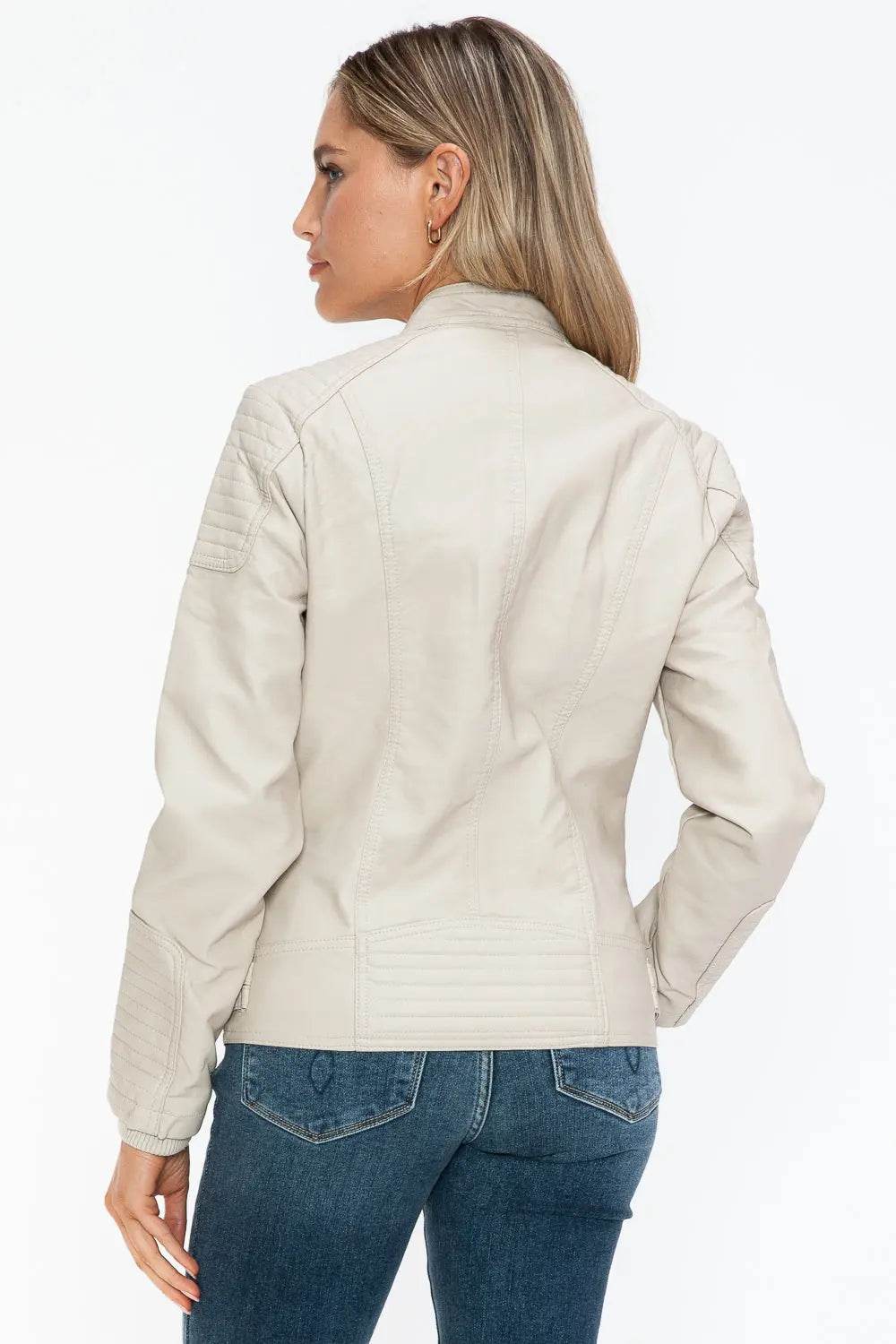 Snobbish Faux Leather Biker Jacket with Side Zip Pockets - Velveta Studio