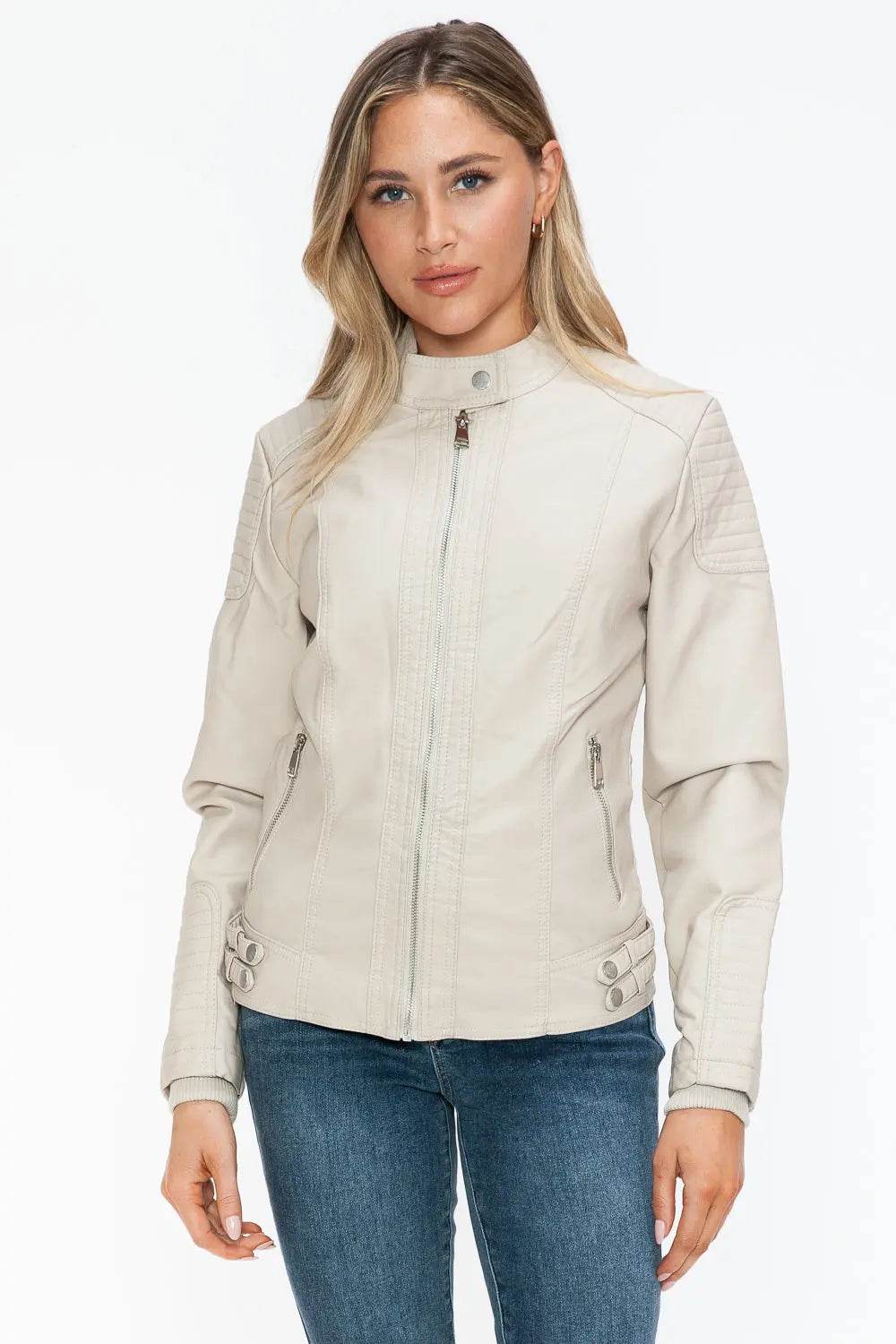 Snobbish Faux Leather Biker Jacket with Side Zip Pockets - Velveta Studio