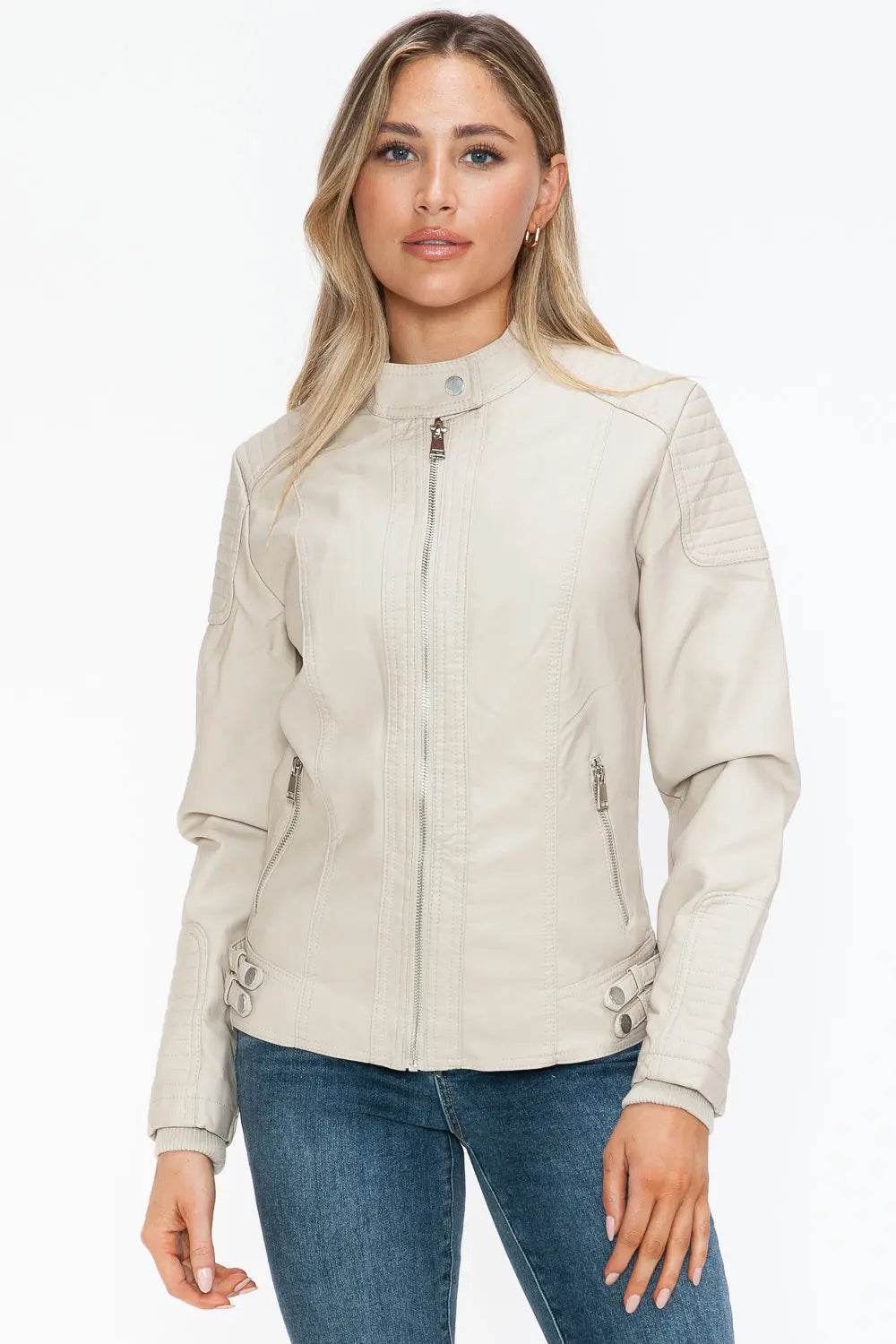 Snobbish Faux Leather Biker Jacket with Side Zip Pockets - Velveta Studio