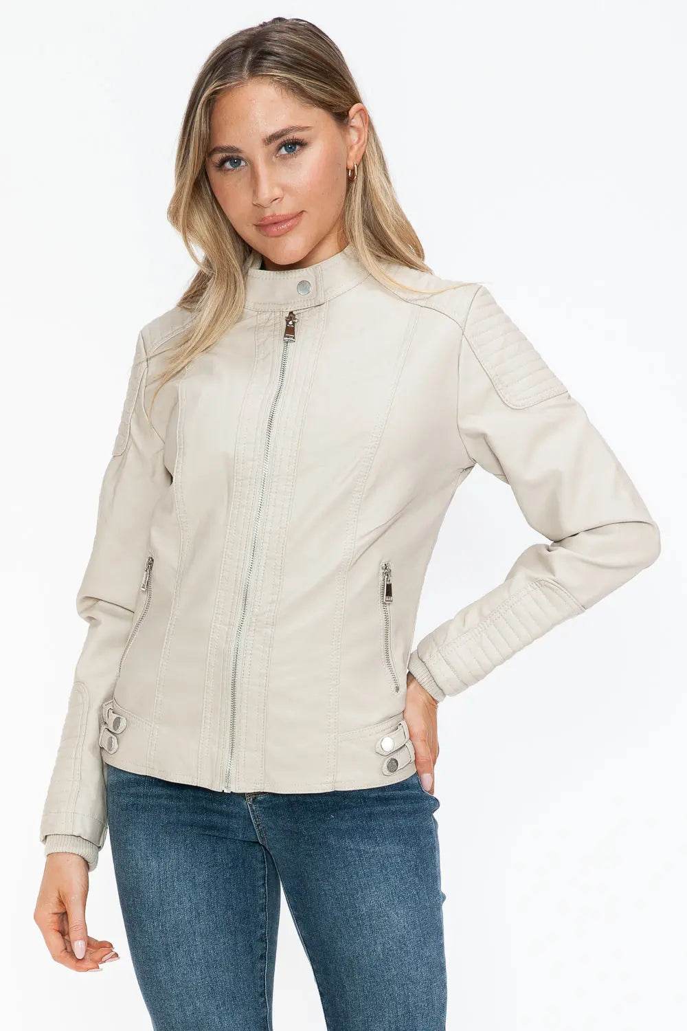 Snobbish Faux Leather Biker Jacket with Side Zip Pockets - Velveta Studio