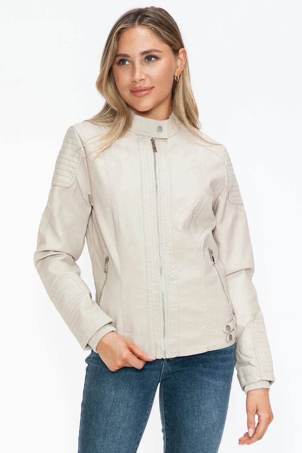 Snobbish Faux Leather Biker Jacket with Side Zip Pockets - Velveta Studio