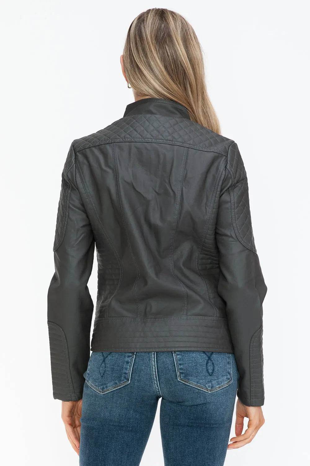 Snobbish Faux Leather Zip Up Mock Neck Jacket - Velveta Studio