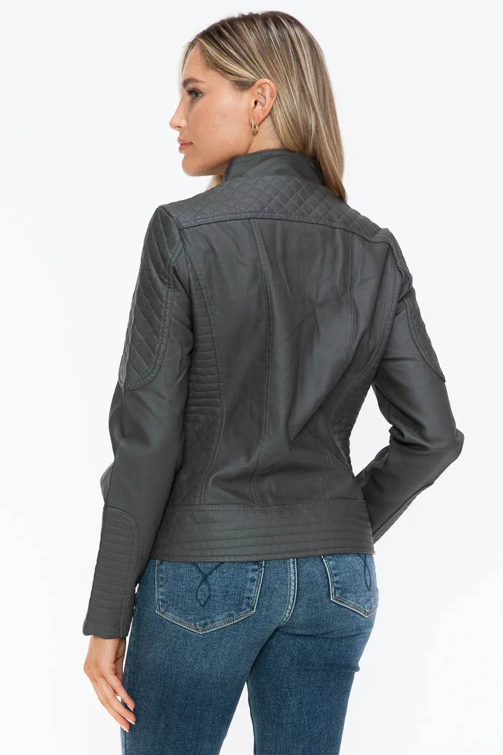 Snobbish Faux Leather Zip Up Mock Neck Jacket - Velveta Studio
