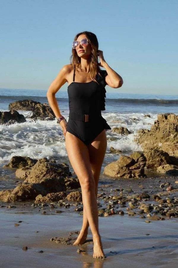 Solid One Shoulder Ruffle One Piece Swimsuit - Velveta Studio