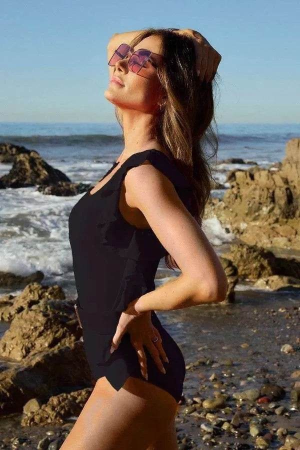 Solid One Shoulder Ruffle One Piece Swimsuit - Velveta Studio