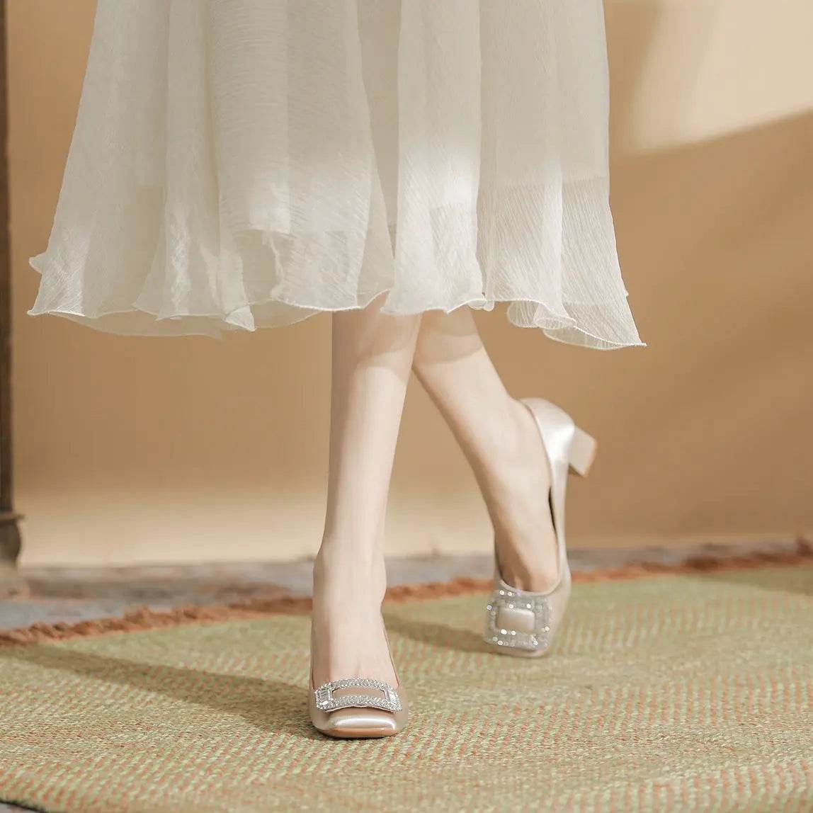 Square Toe Block Heels Pumps - Velveta Studio