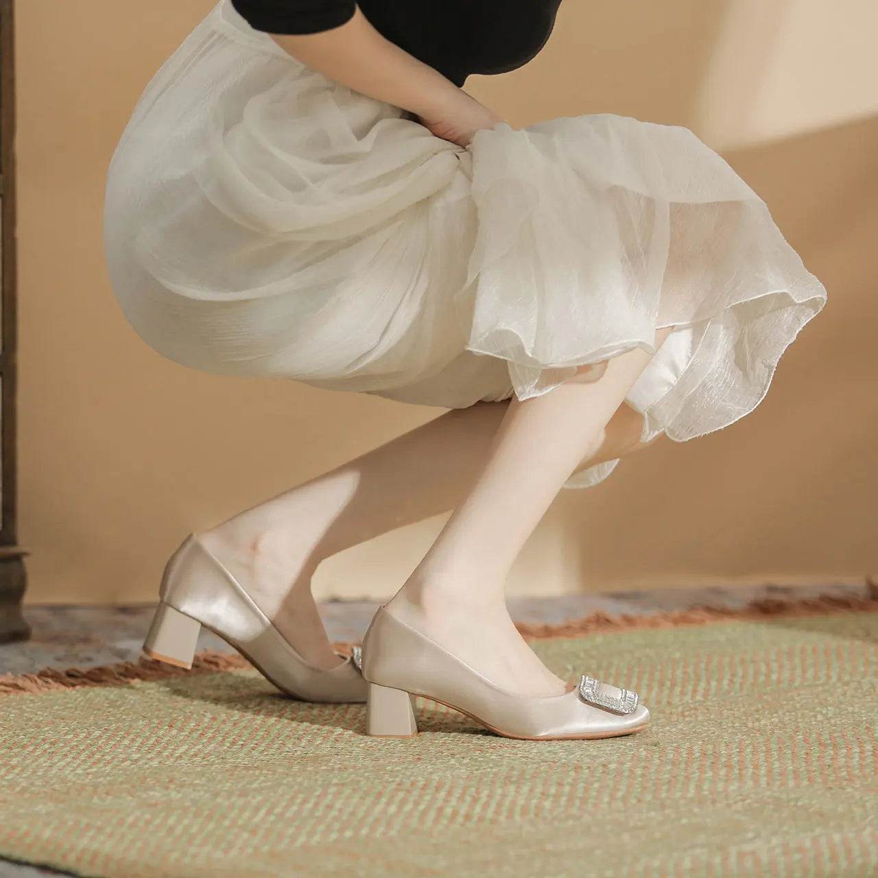 Square Toe Block Heels Pumps - Velveta Studio
