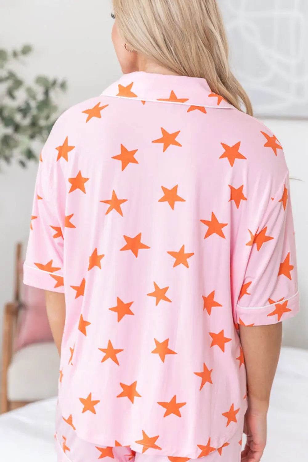 Star Print Short Sleeve Shirt and Shorts Set - Velveta Studio