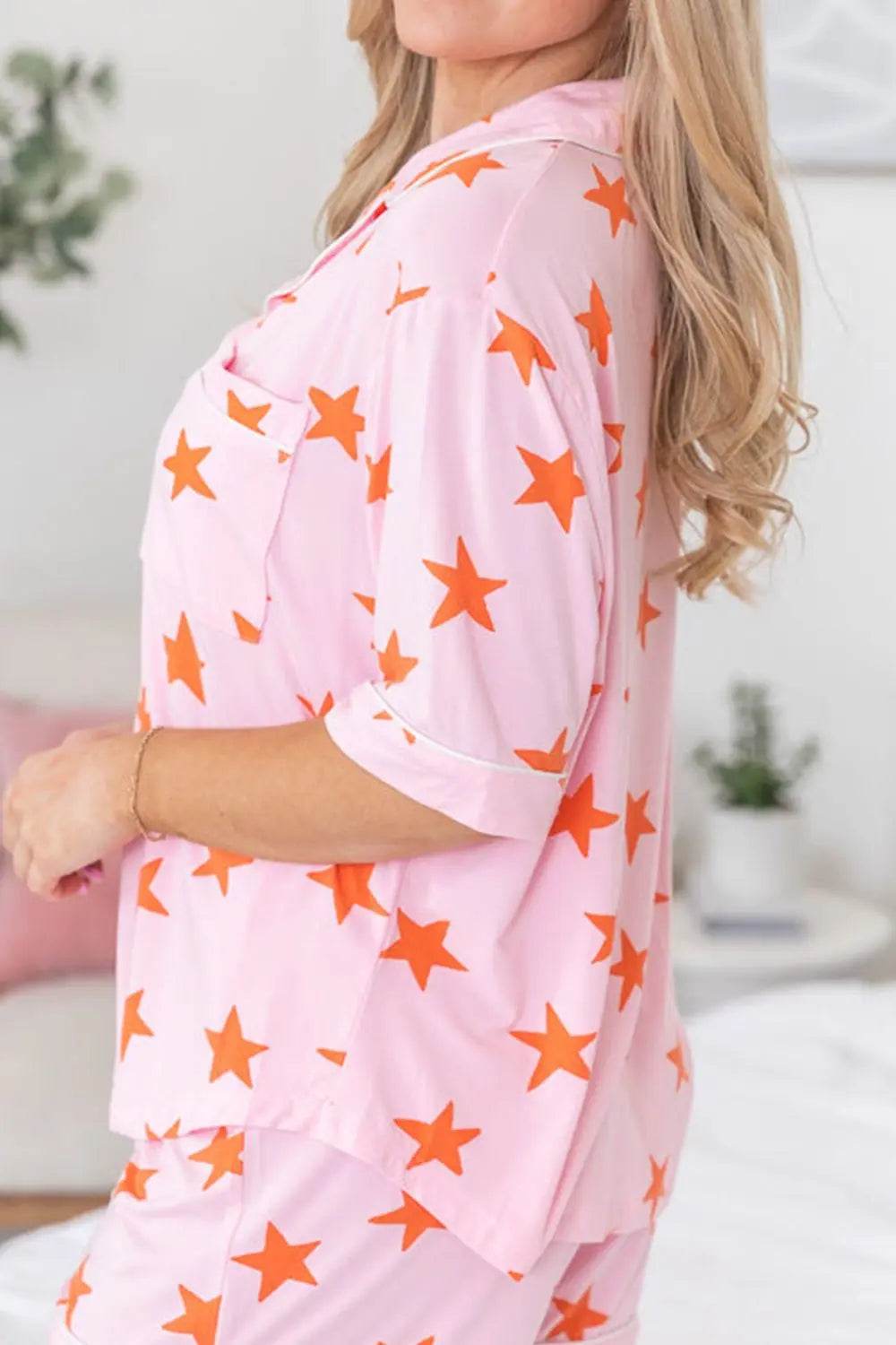 Star Print Short Sleeve Shirt and Shorts Set - Velveta Studio