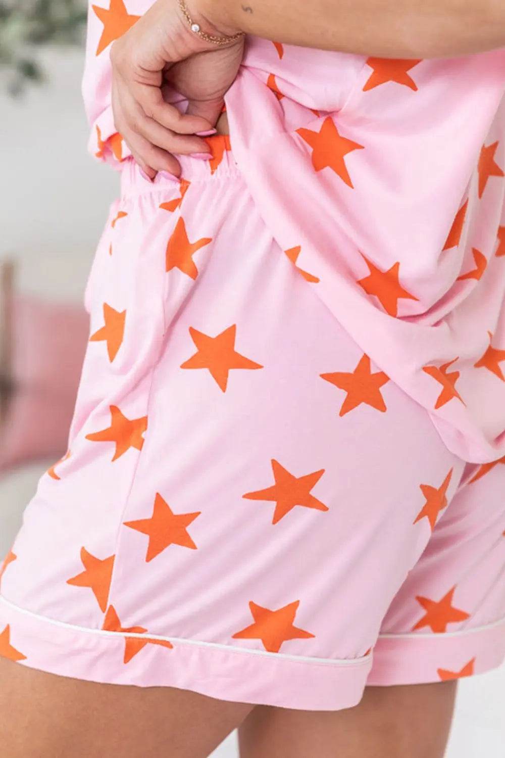 Star Print Short Sleeve Shirt and Shorts Set - Velveta Studio