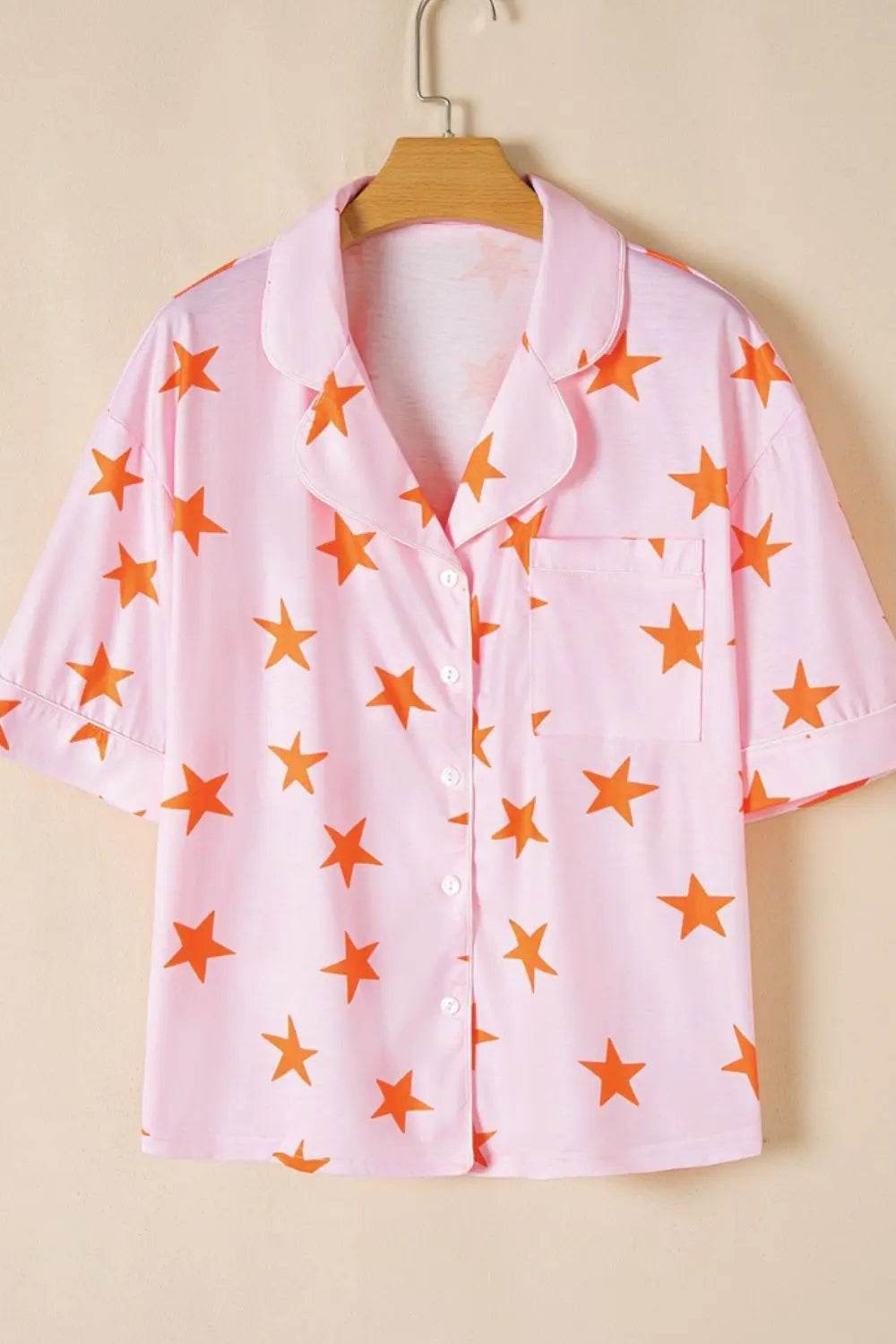 Star Print Short Sleeve Shirt and Shorts Set - Velveta Studio