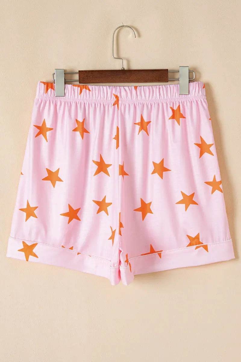 Star Print Short Sleeve Shirt and Shorts Set - Velveta Studio