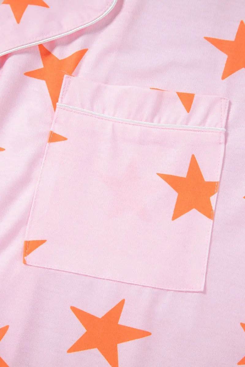 Star Print Short Sleeve Shirt and Shorts Set - Velveta Studio