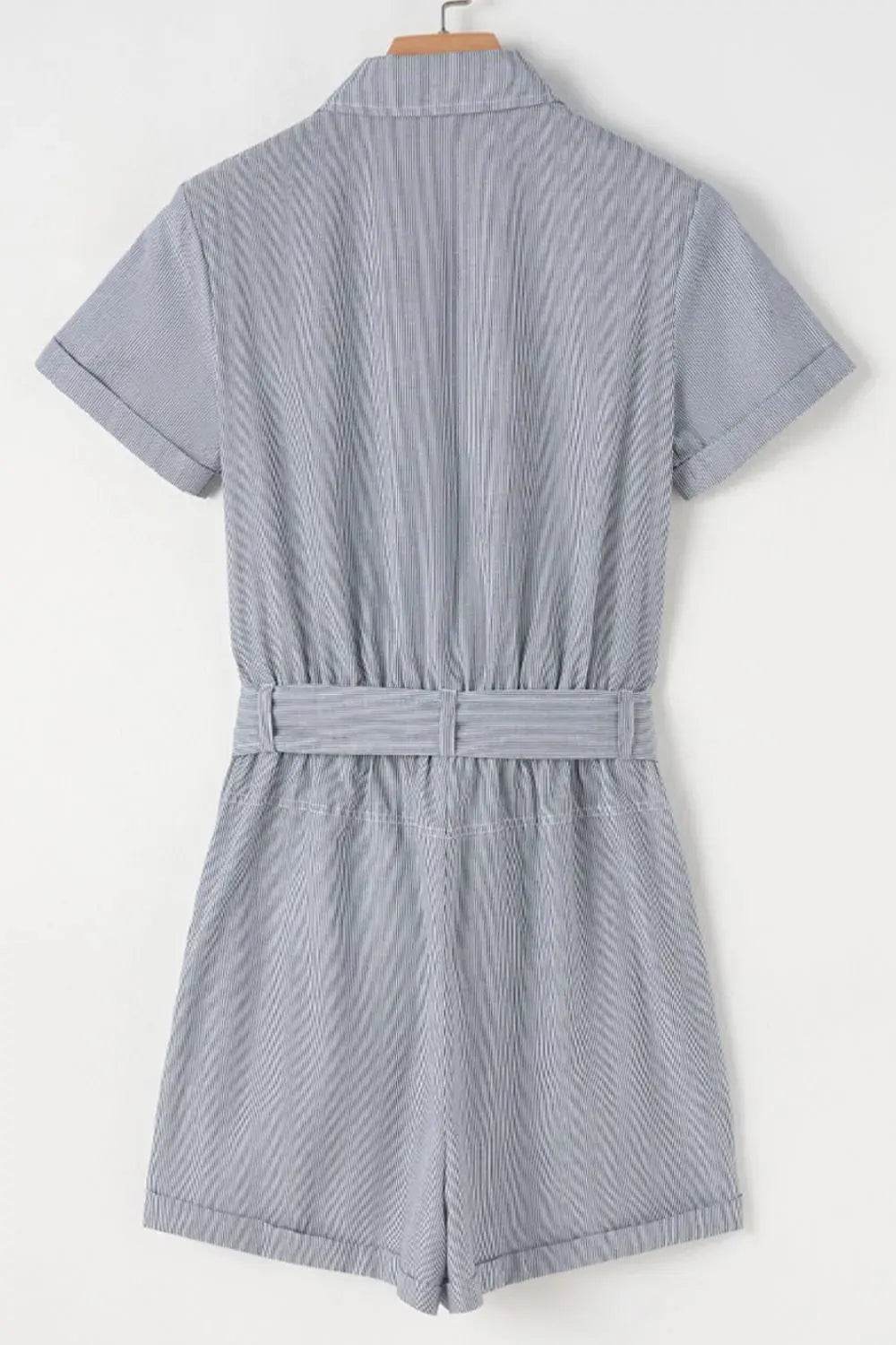 Stripe Chest Pockets Tie Waist Romper - Velveta Studio