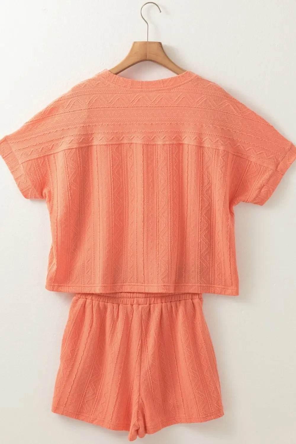 Texture Short Sleeve Top and Shorts Set - Velveta Studio