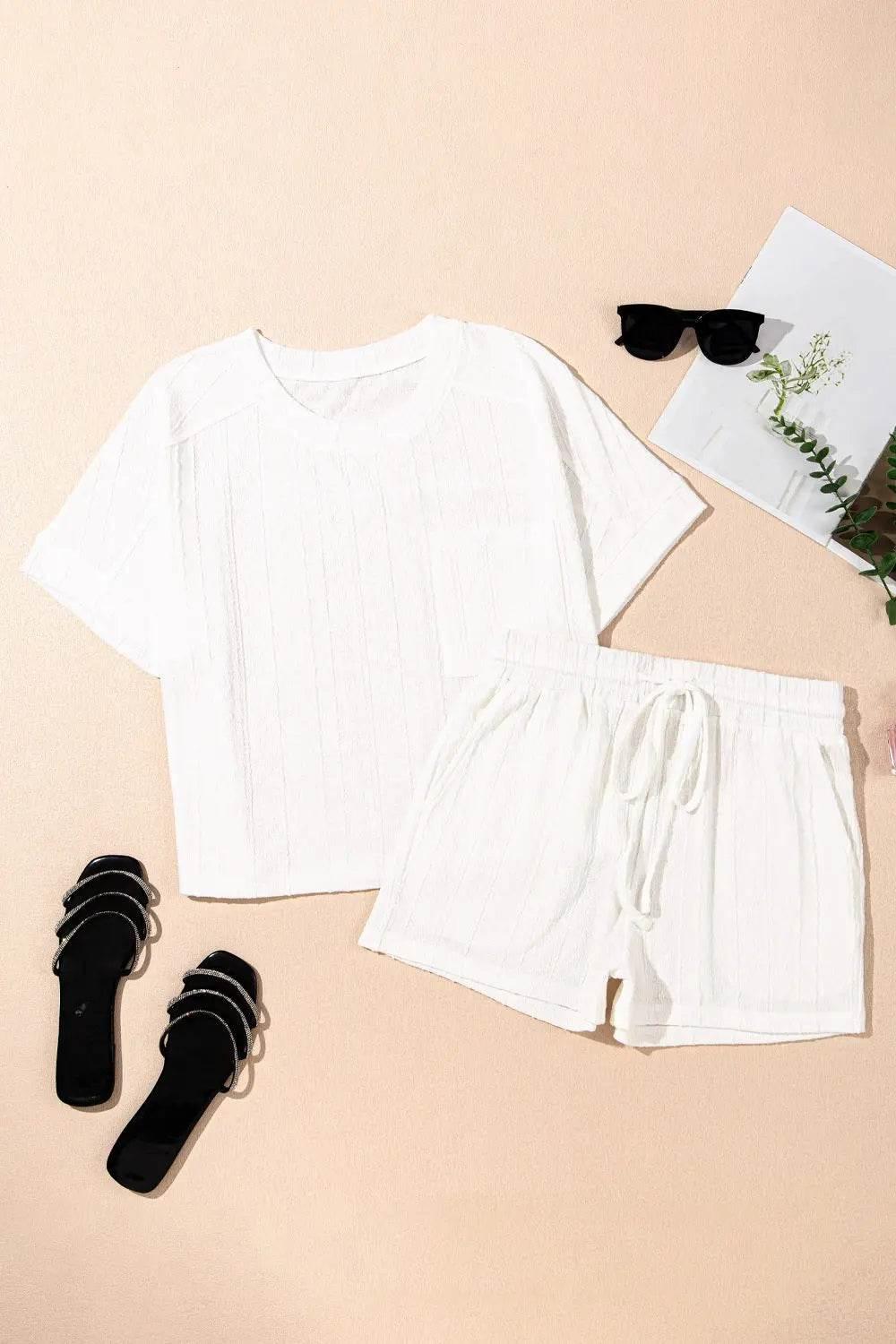 Texture Short Sleeve Top and Shorts Set - Velveta Studio