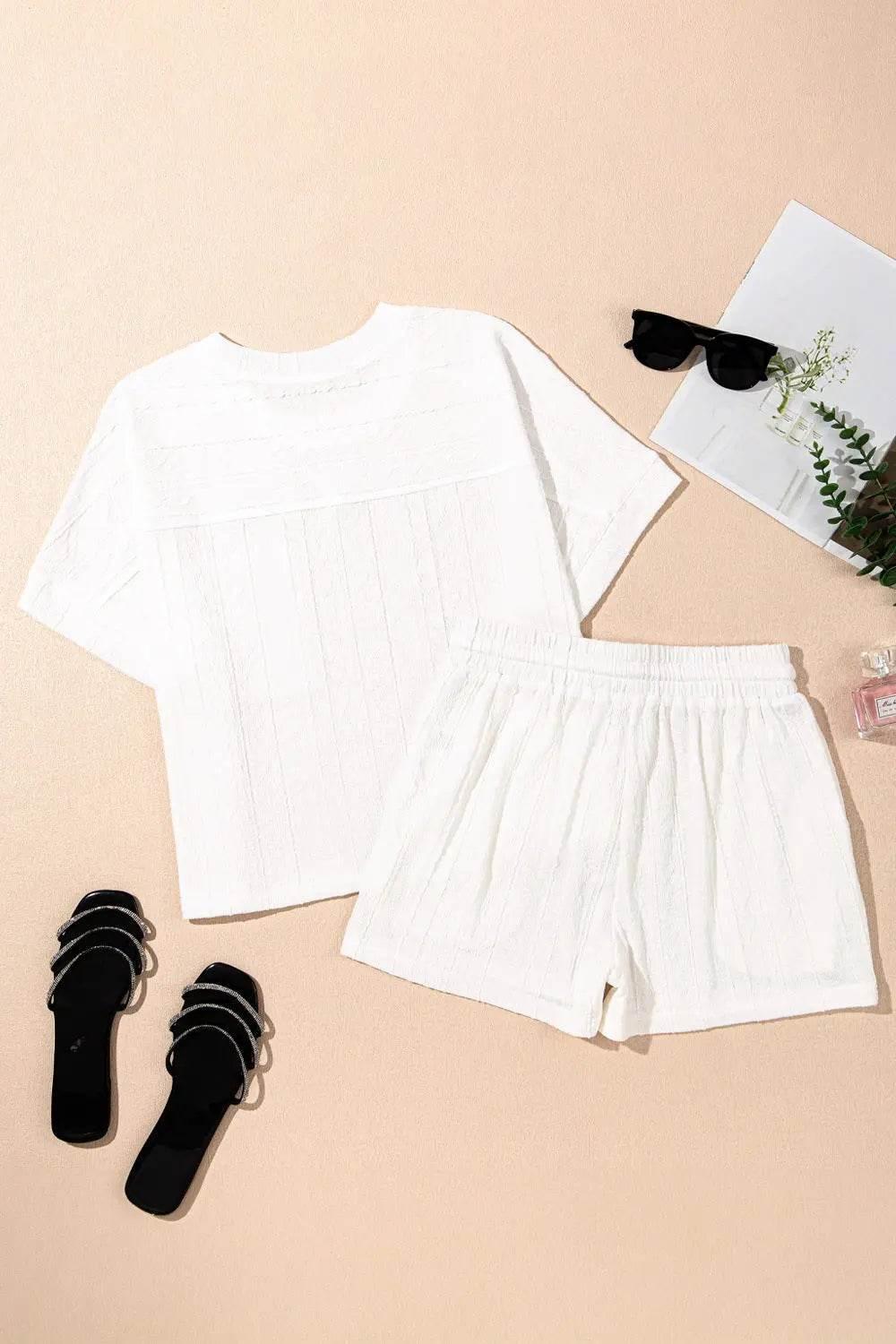 Texture Short Sleeve Top and Shorts Set - Velveta Studio