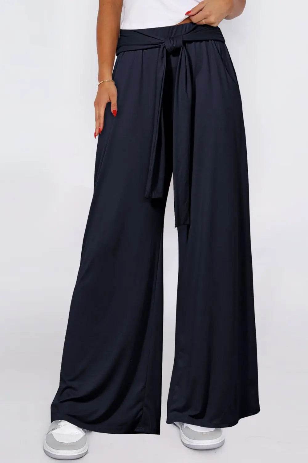 Tied Wide Leg Pants with Pockets - Velveta Studio