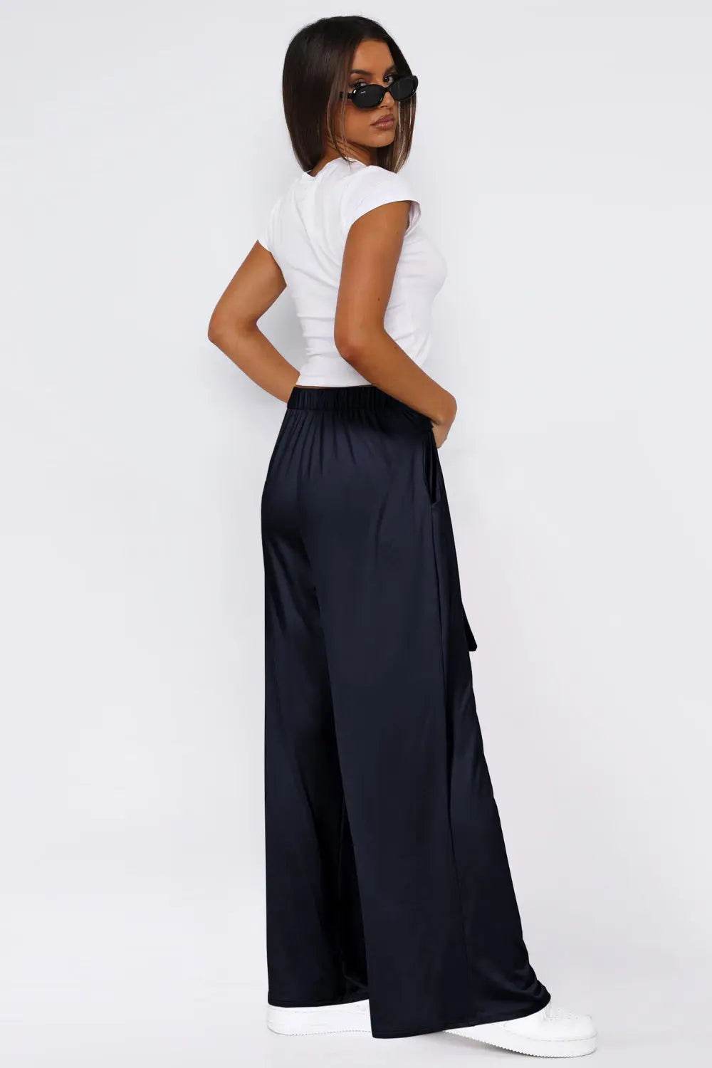 Tied Wide Leg Pants with Pockets - Velveta Studio
