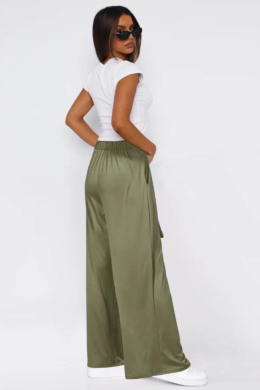 Tied Wide Leg Pants with Pockets - Velveta Studio