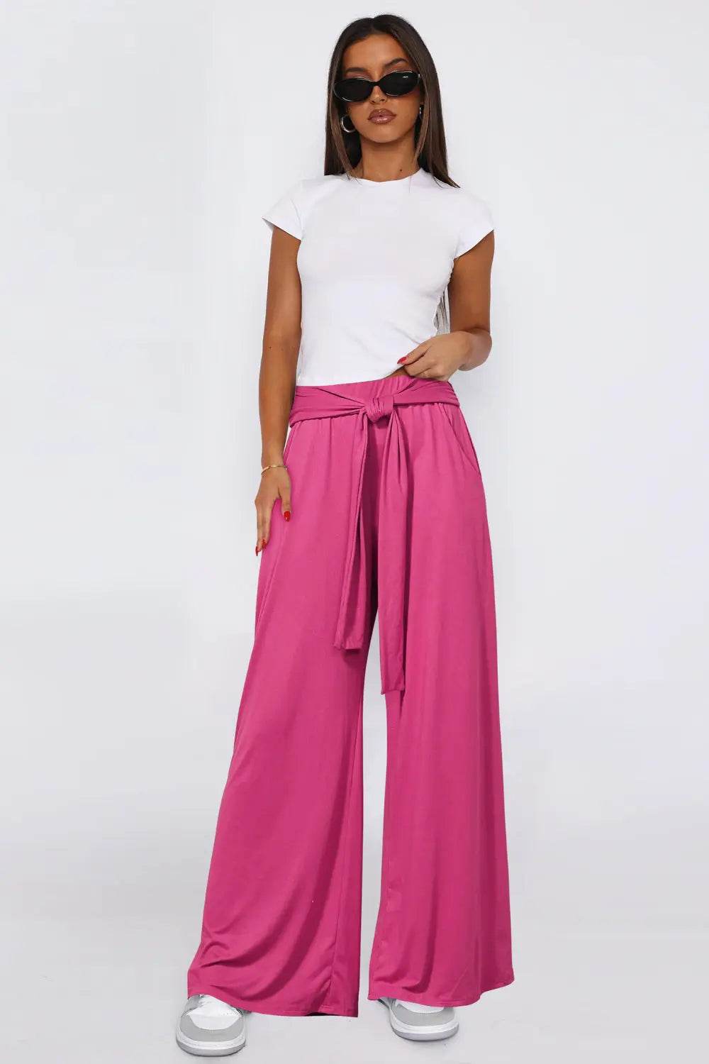 Tied Wide Leg Pants with Pockets - Velveta Studio