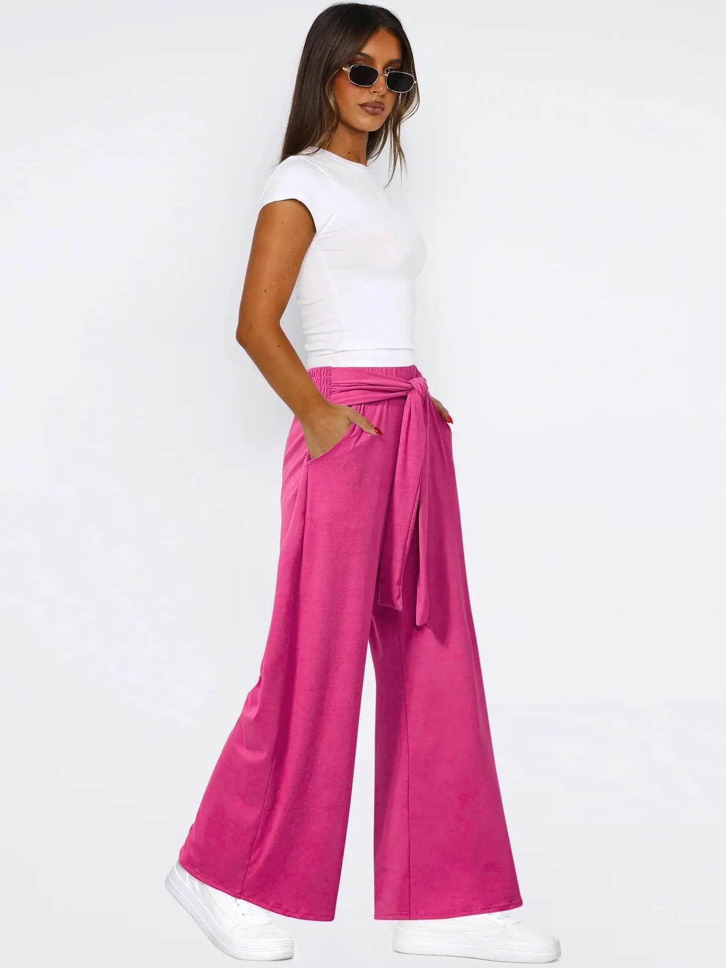 Tied Wide Leg Pants with Pockets - Velveta Studio