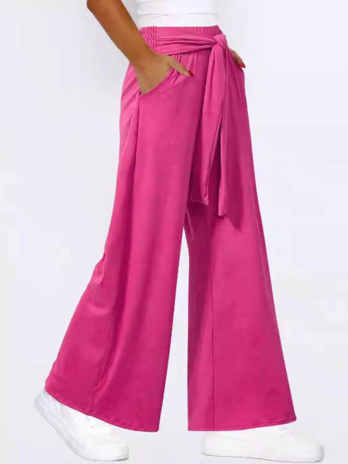 Tied Wide Leg Pants with Pockets - Velveta Studio