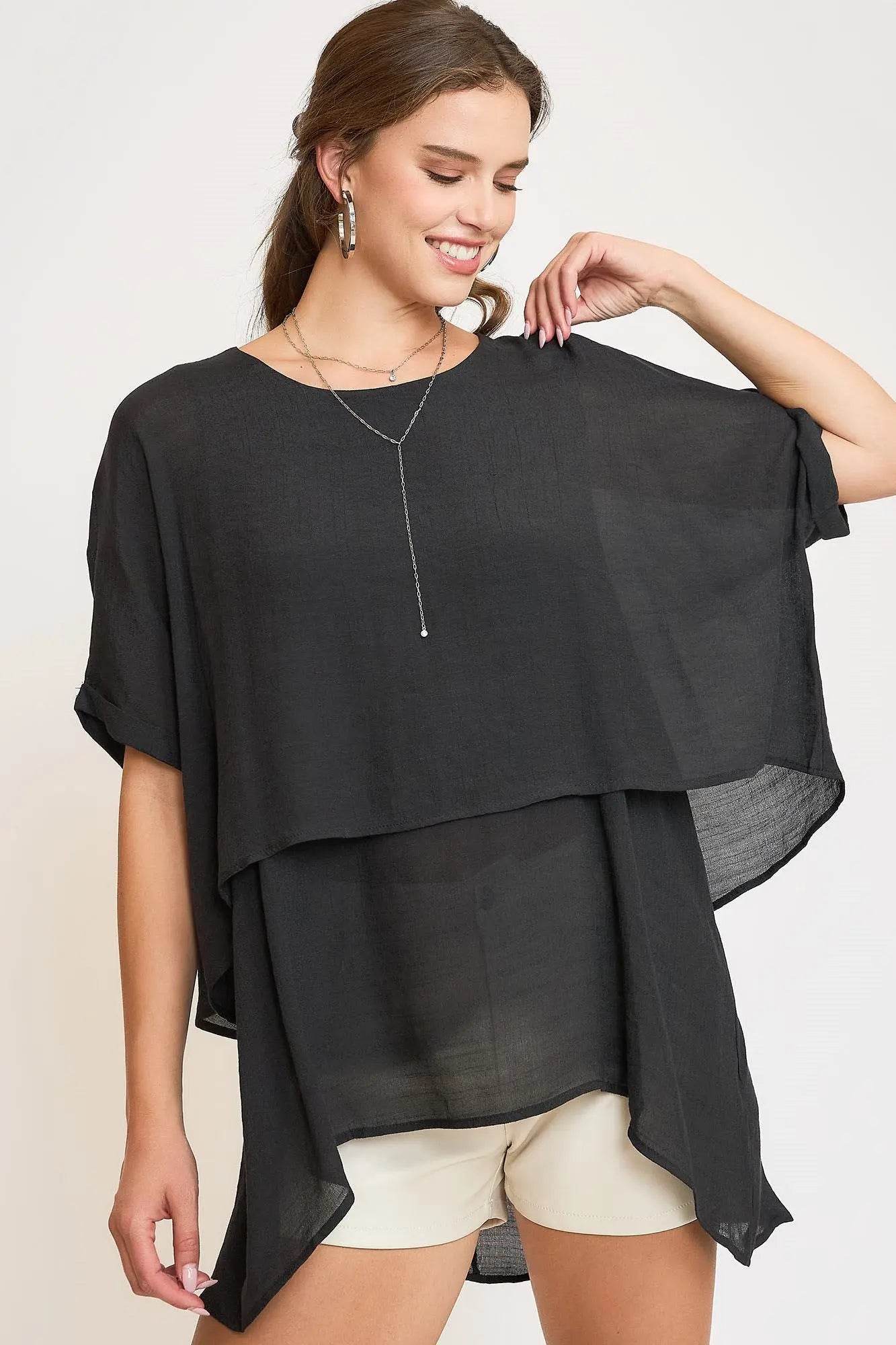 Umgee Full Size Cuffed Half Sleeve Layered Top Plus Size - Velveta Studio