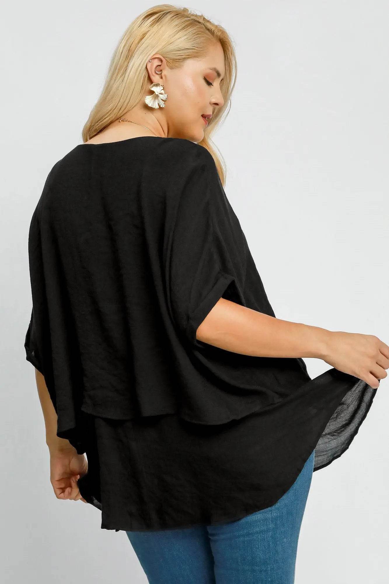 Umgee Full Size Cuffed Half Sleeve Layered Top Plus Size - Velveta Studio