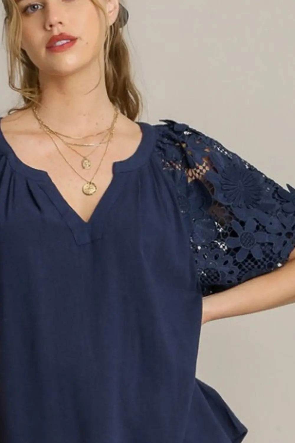 Umgee Full Size French Terry Boxy Cut Top with 3D Floral Sleeve Plus Size - Velveta Studio