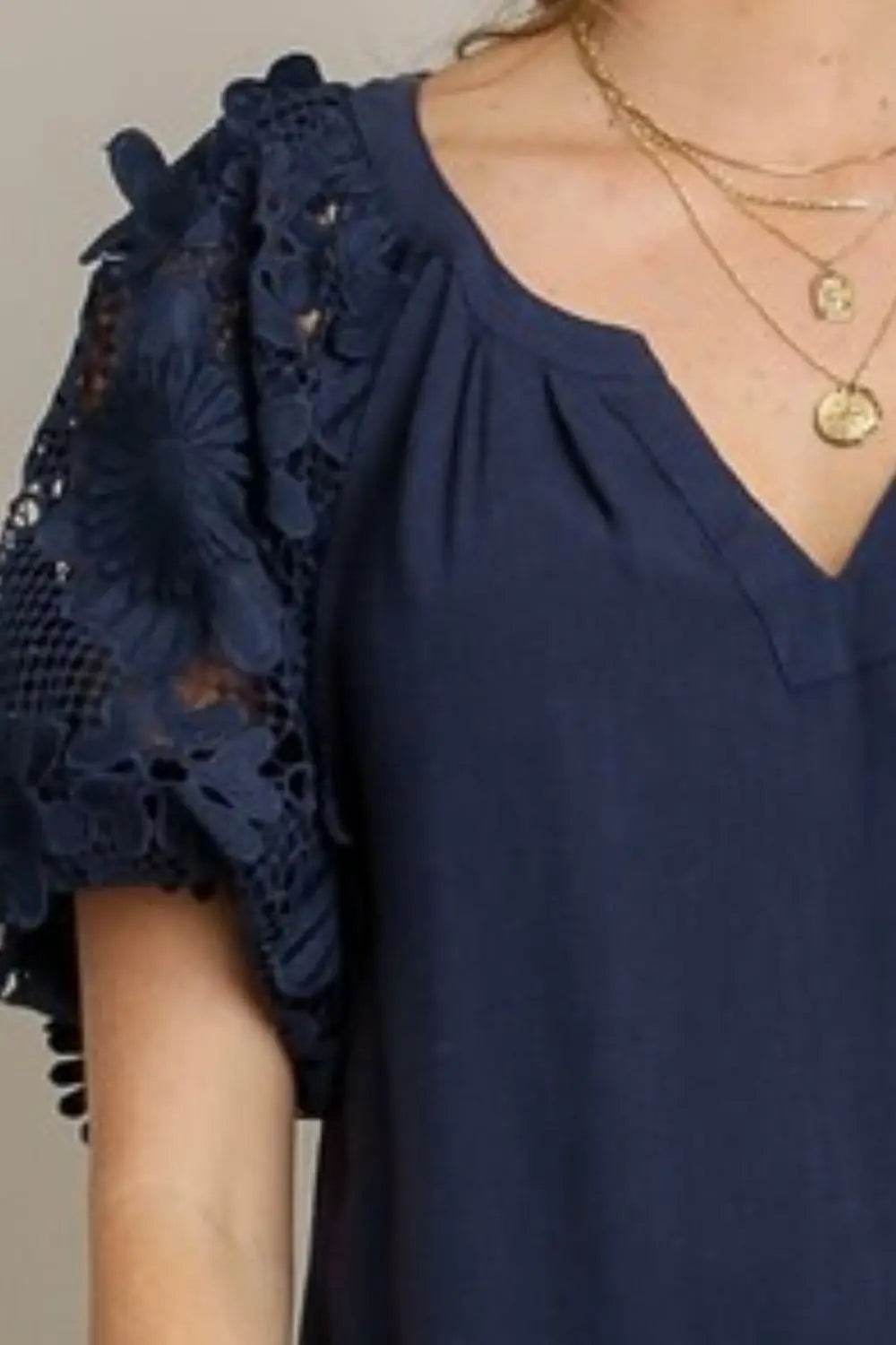 Umgee Full Size French Terry Boxy Cut Top with 3D Floral Sleeve Plus Size - Velveta Studio