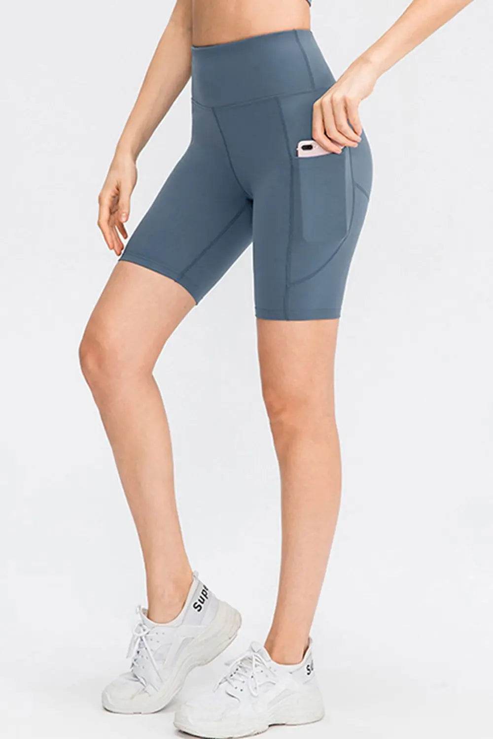 Wide Waistband Sports Shorts with Pockets - Velveta Studio