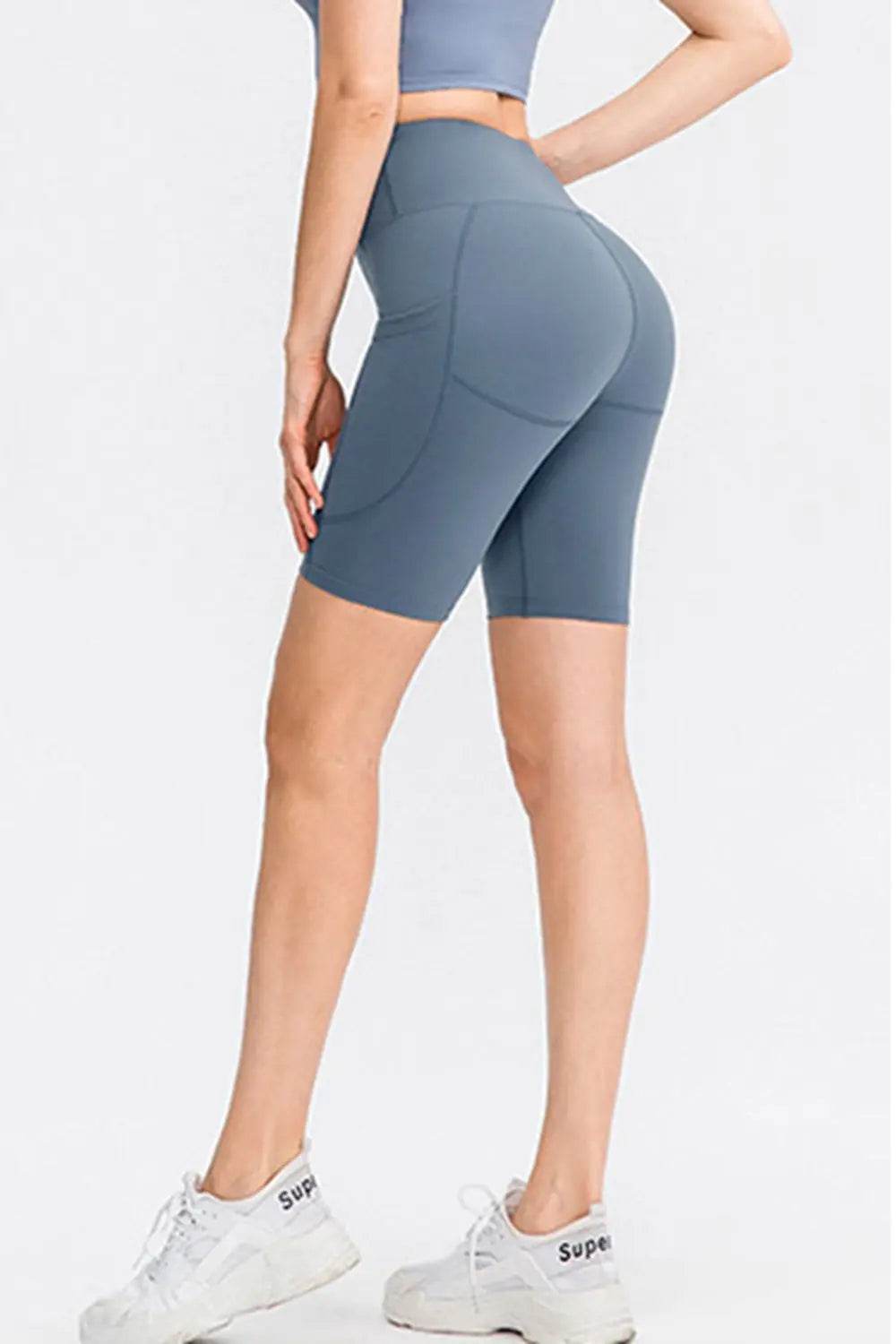 Wide Waistband Sports Shorts with Pockets - Velveta Studio