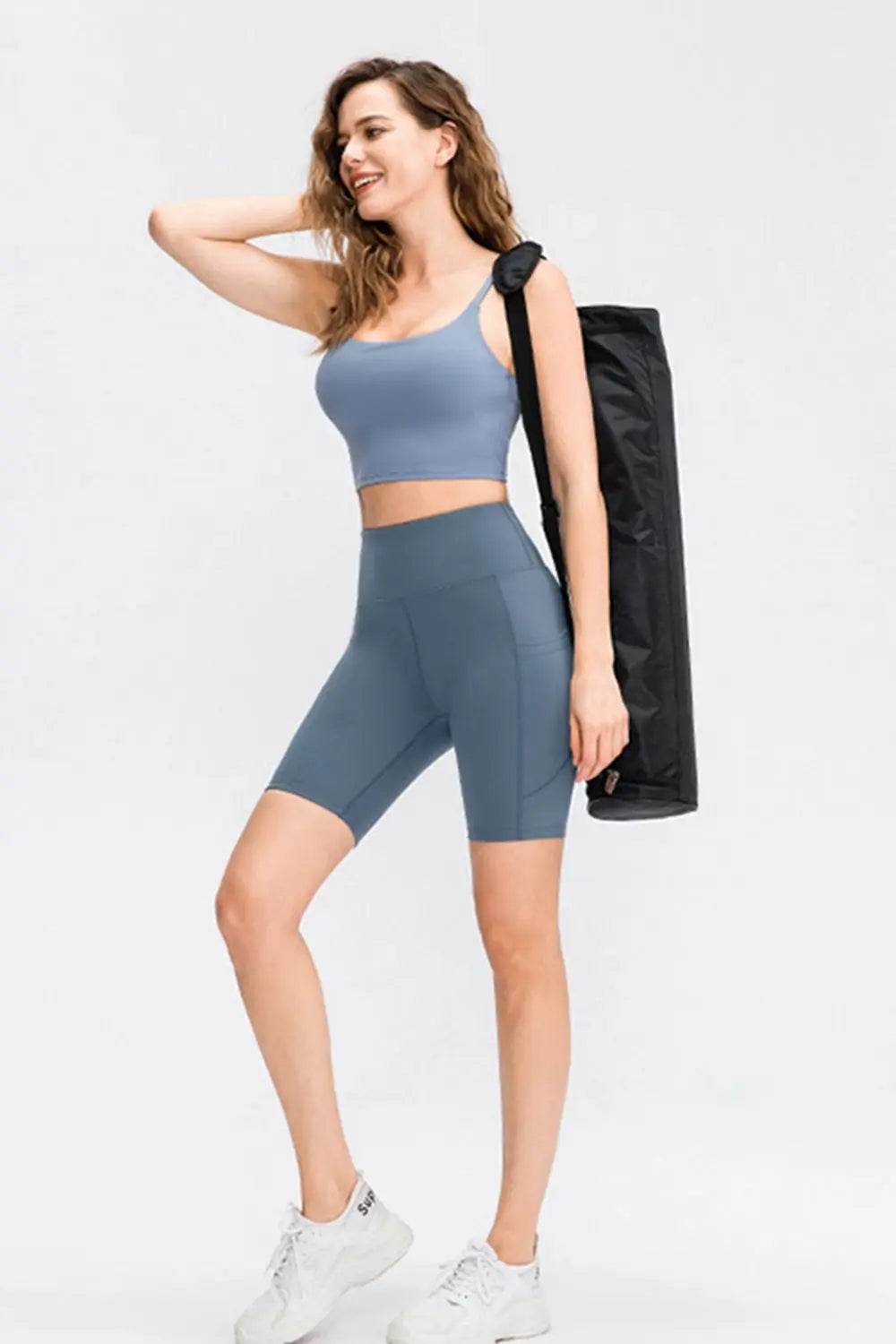 Wide Waistband Sports Shorts with Pockets - Velveta Studio