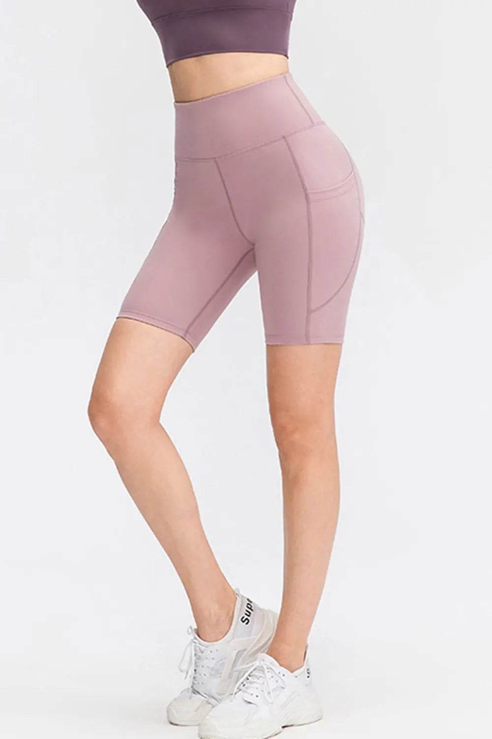 Wide Waistband Sports Shorts with Pockets - Velveta Studio