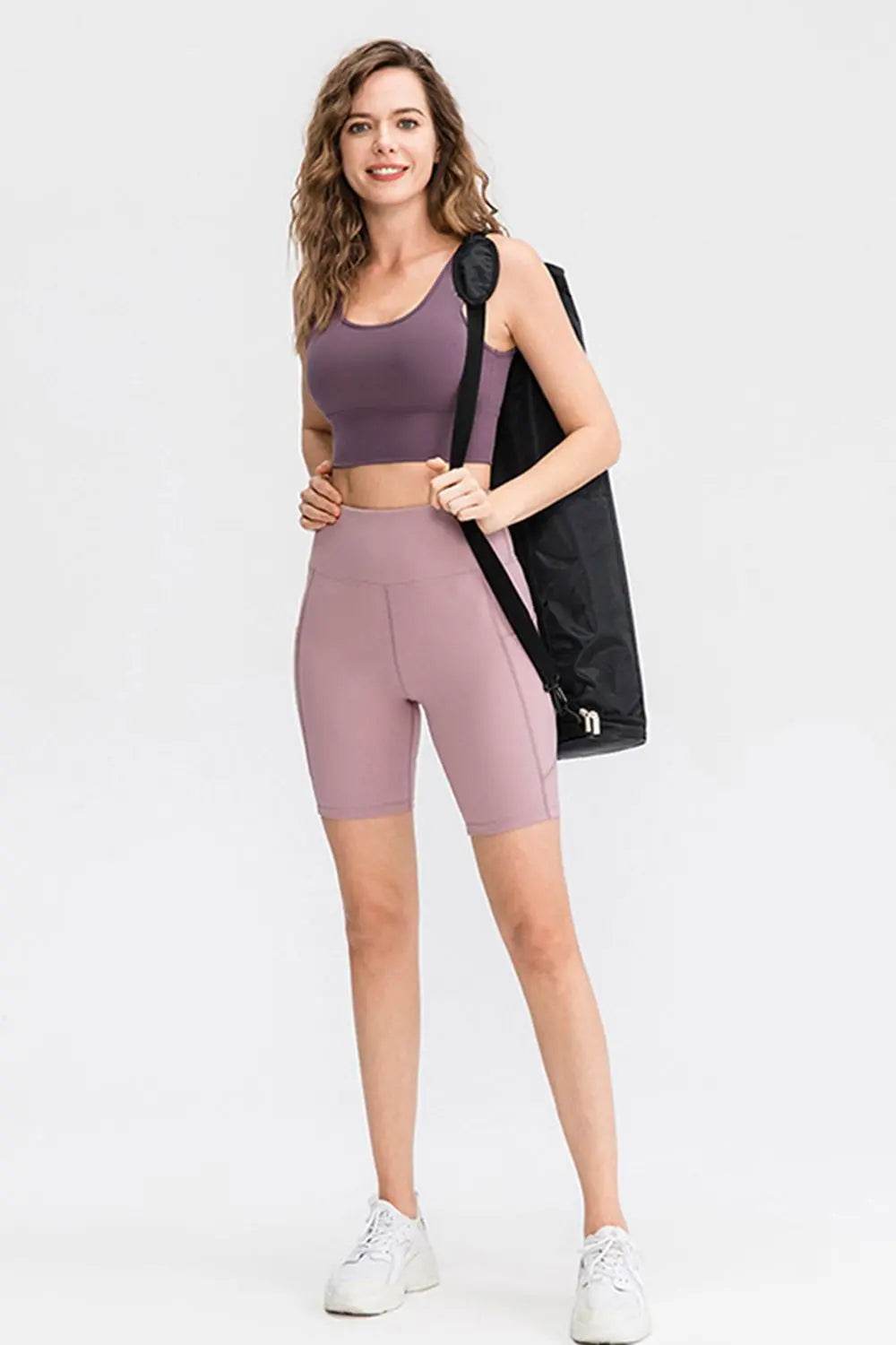 Wide Waistband Sports Shorts with Pockets - Velveta Studio