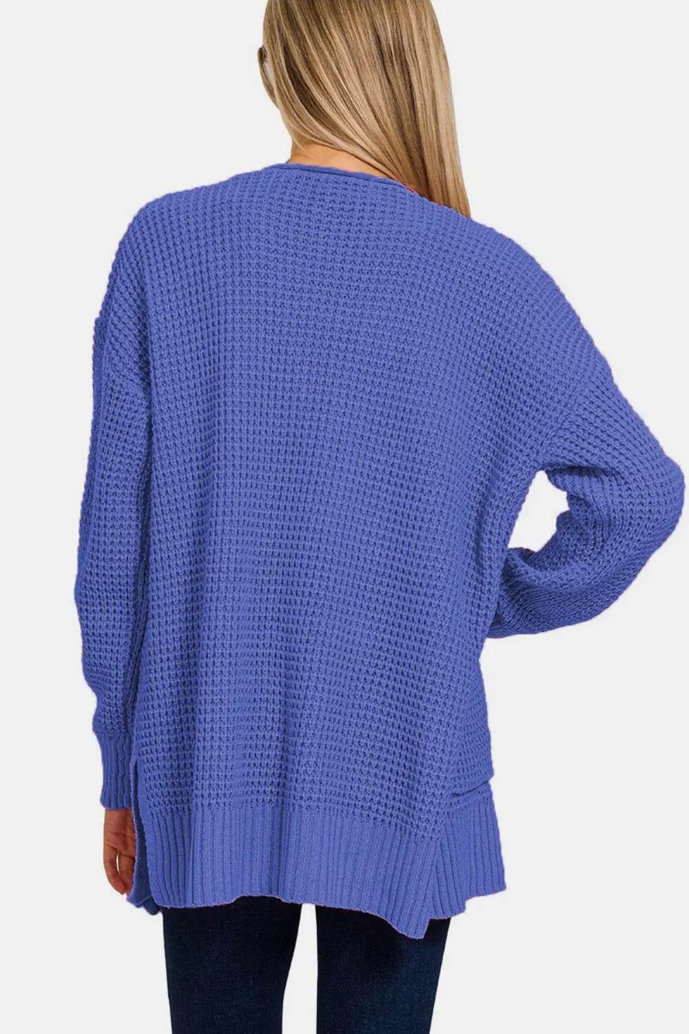 Zenana Waffle Open Front Sweater Cardigan - Velveta Studio