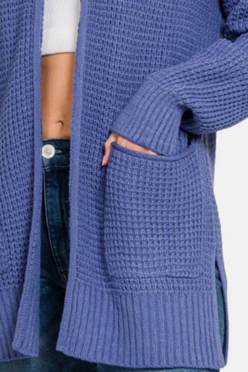 Zenana Waffle Open Front Sweater Cardigan - Velveta Studio