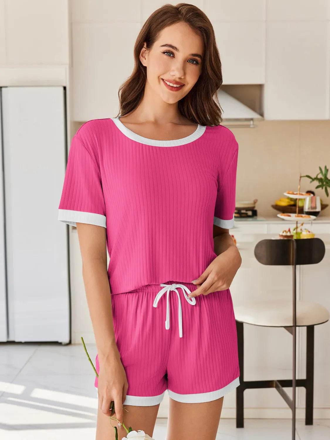 Ribbed Round Neck Top and Shorts Set - Velveta Studio